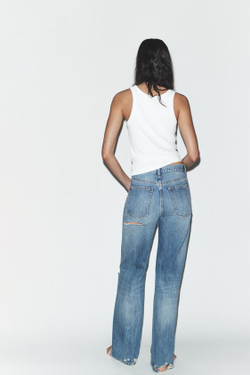 ZARA ДЖИНСЫ TRF WIDE LEG С ВЫСОКОЙ ПОСАДКОЙ И РАЗРЕЗАМИ, СИНИЙ