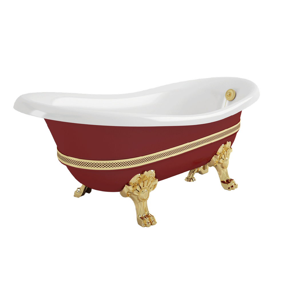 Ванна Migliore Bella на лапах с декором  красная/золото ножки "LEONE" STANDART 170х80см 26981