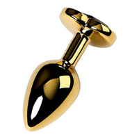 Золотистая коническая анальная пробка 7см с черным кристаллом сердечком ToyFa Metal 717016-135