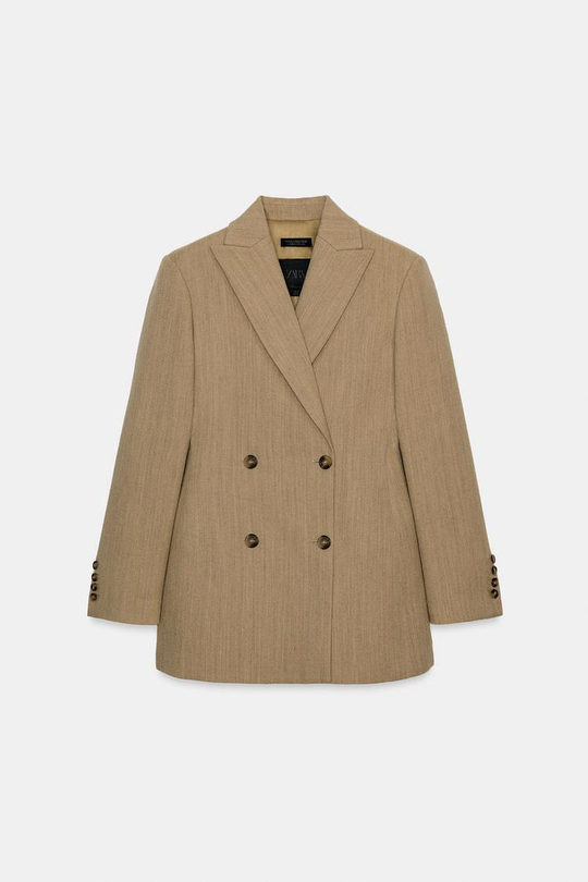 ZARA ПРИТАЛЕННЫЙ БЛЕЙЗЕР ИЗ СМЕСОВОЙ ШЕРСТИ — ZW COLLECTION, БЕЖЕВЫЙ