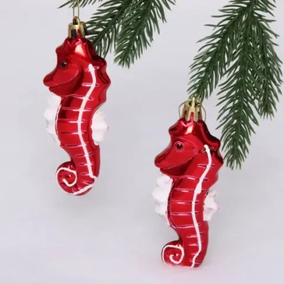 Елочные игрушки «Морской конек» 10,5 см (набор 2 шт), Красный