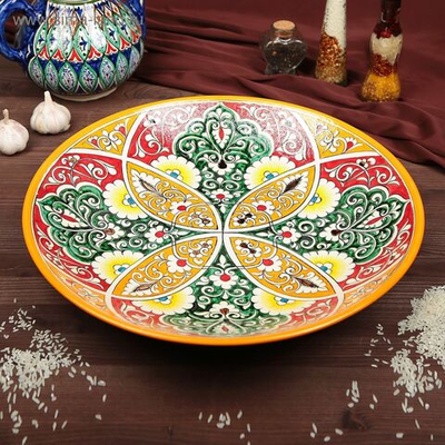 Ляган Риштанская Керамика Узоры , 42 см, оранжевый