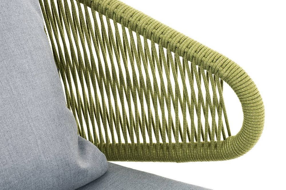 "Милан" диван 2-местный плетеный из роупа, каркас алюминий светло-серый (RAL7035) шагрень, роуп салатовый меланж круглый, ткань светло-серая