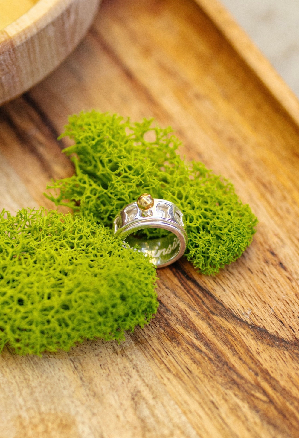 Кольцо-механизм "Серебряная луна" с позолотой