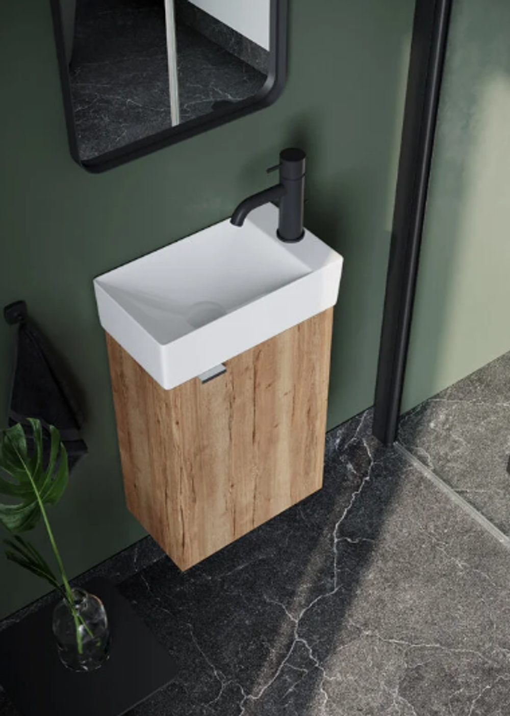 Тумба подвесная SANCOS Mini 355х205х500, с распашной дверцей, внутри 1 полка, дуб галифакс натуральный , арт.MN35EGR