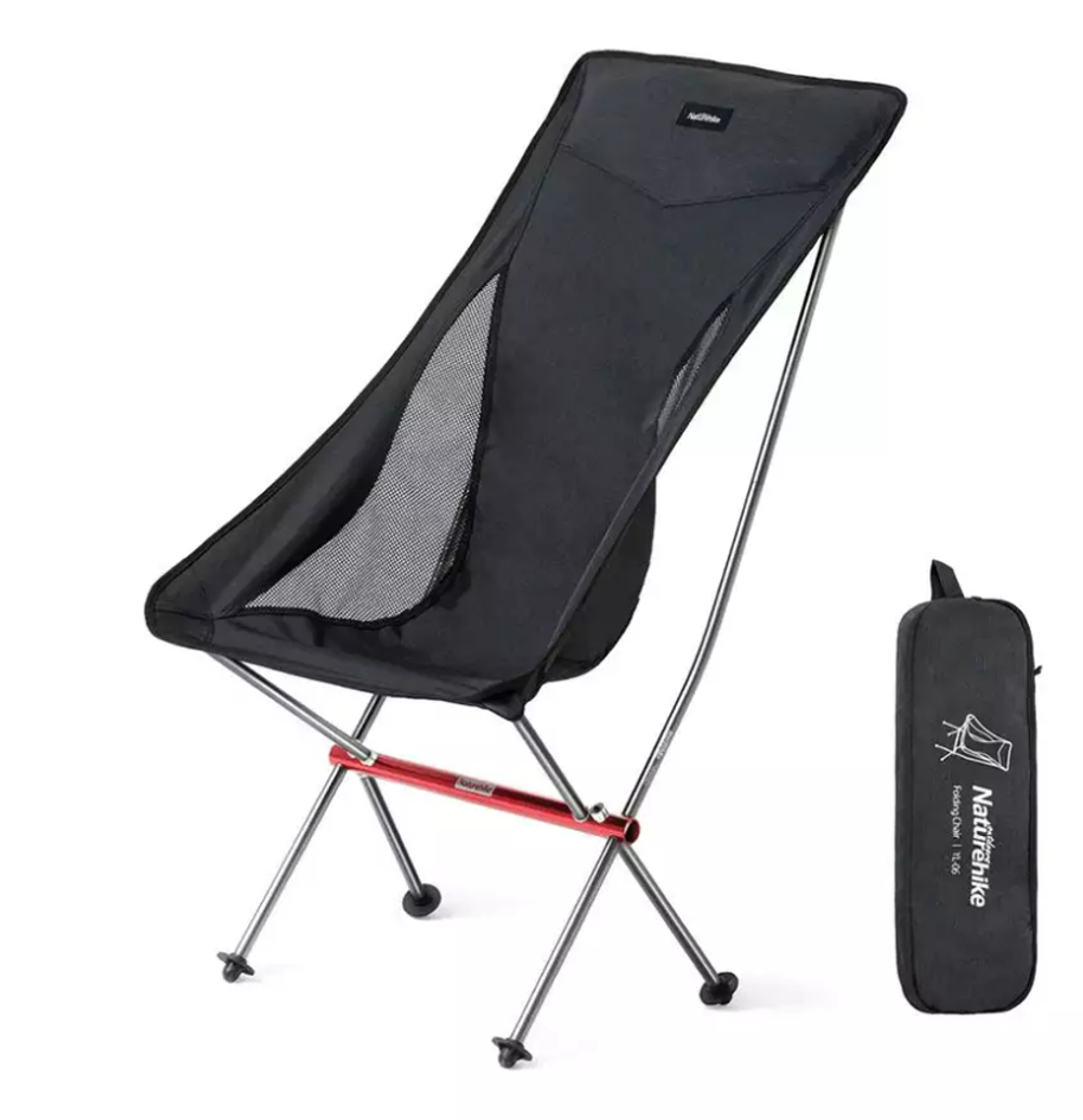 Кресло туристическое Naturehike YL06 складное, черное, высокая спинка, до 150 кг