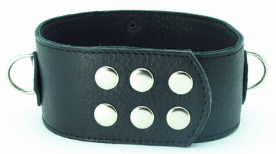 Чёрный кожаный ошейник с кольцами и клёпками (Цвет: черный)