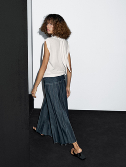 Massimo Dutti Джинсовая юбка миди с плиссировкой, темно-серый