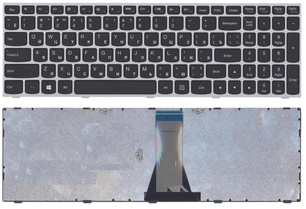 Клавиатура для ноутбука Lenovo IdeaPad G50-70, G50-30 (черная, с серой рамкой)