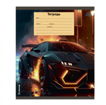 Тетрадь 12л., клетка, Alingar, скрепка, блок офсет, 100% белизна, мелованный картон (стандарт), "Super cars", 5 дизайнов в пленке т/у
