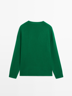 Massimo Dutti Свитер из смесовой шерсти с круглым вырезом, зеленый