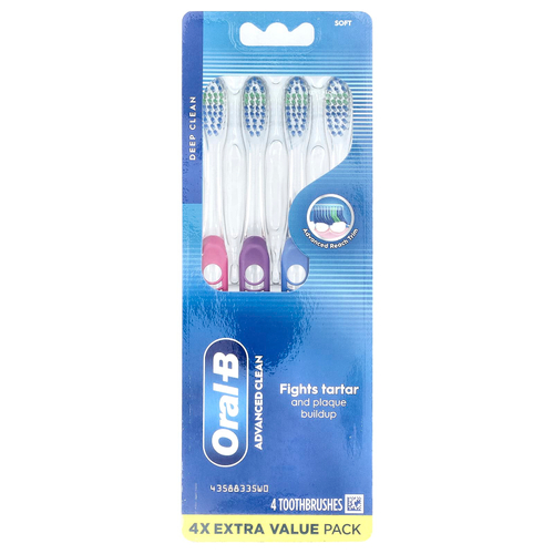 Oral-B, Улучшенная очищающая зубная щетка. мягкая добавка, 4 шт.