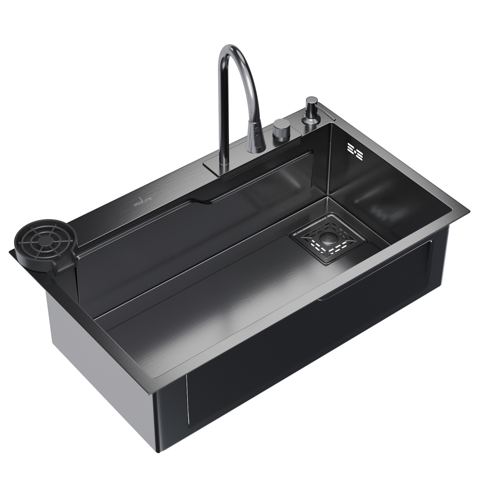 Кухонная мойка 75х46  вып 3 1/2  MIXLINE PRO 21,5см с сиф.ч.граф+доз+смесит+кол+д/р+о/с (552104)