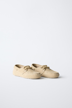 ZARA КОЖАНЫЕ МОКАСИНЫ, ПЕСОЧНО-КОРИЧНЕВЫЙ