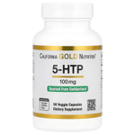 California Gold Nutrition, 5-гидрокситриптофан, поддержка хорошего настроения, экстракт семян гриффонии простолистной из Швейцарии, 100 мг, 90 вегетарианских капсул