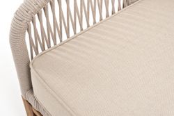 "Канны" диван 2-местный плетеный из роупа, основание дуб, роуп бежевый круглый, ткань бежевая 15052