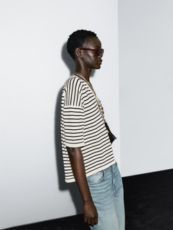 Massimo Dutti Свитер в полоску с V-образным вырезом, темно-синий