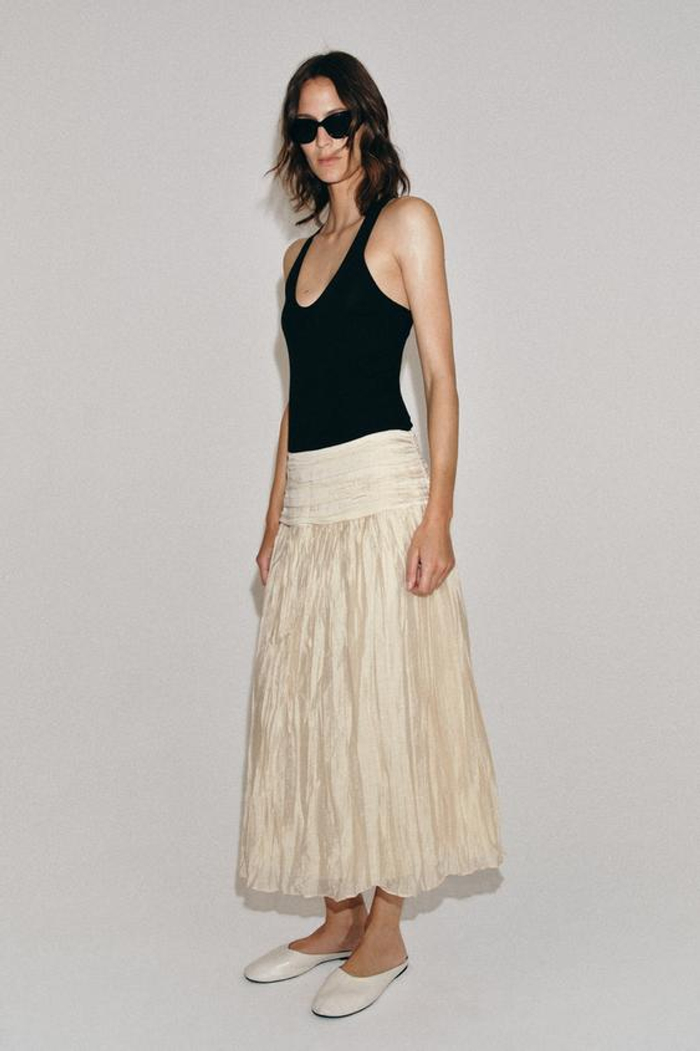 ZARA ЮБКА МИДИ С ДРАПИРОВКОЙ — ZW COLLECTION, БЕЖЕВЫЙ