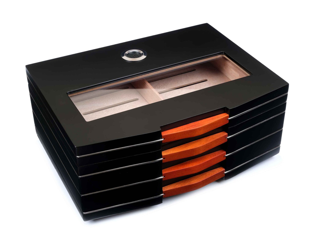 Хьюмидор Lubinski на 70 сигар со стеклом, Черный лак Q241