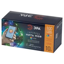 Светодиодная новогодняя гирлянда ЭРА ЕGNIG - PU-1 нить с управлением через мобильное приложение 10м RGB 100LED