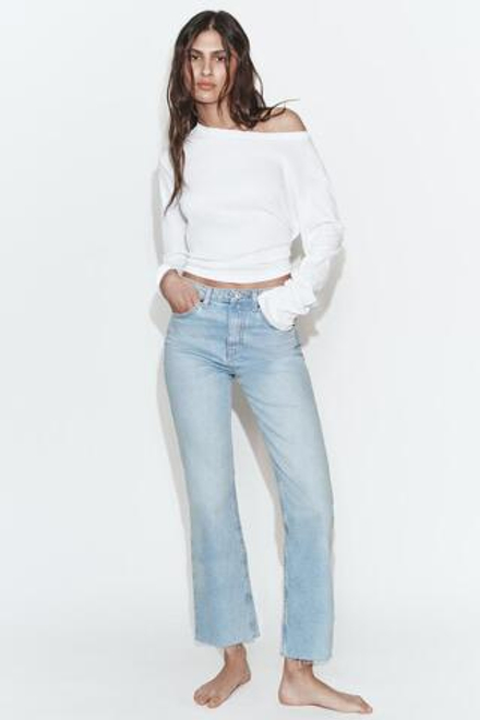ZARA ДЖИНСЫ TRF CROPPED FLARE С ВЫСОКОЙ ПОСАДКОЙ, ГОЛУБОЙ