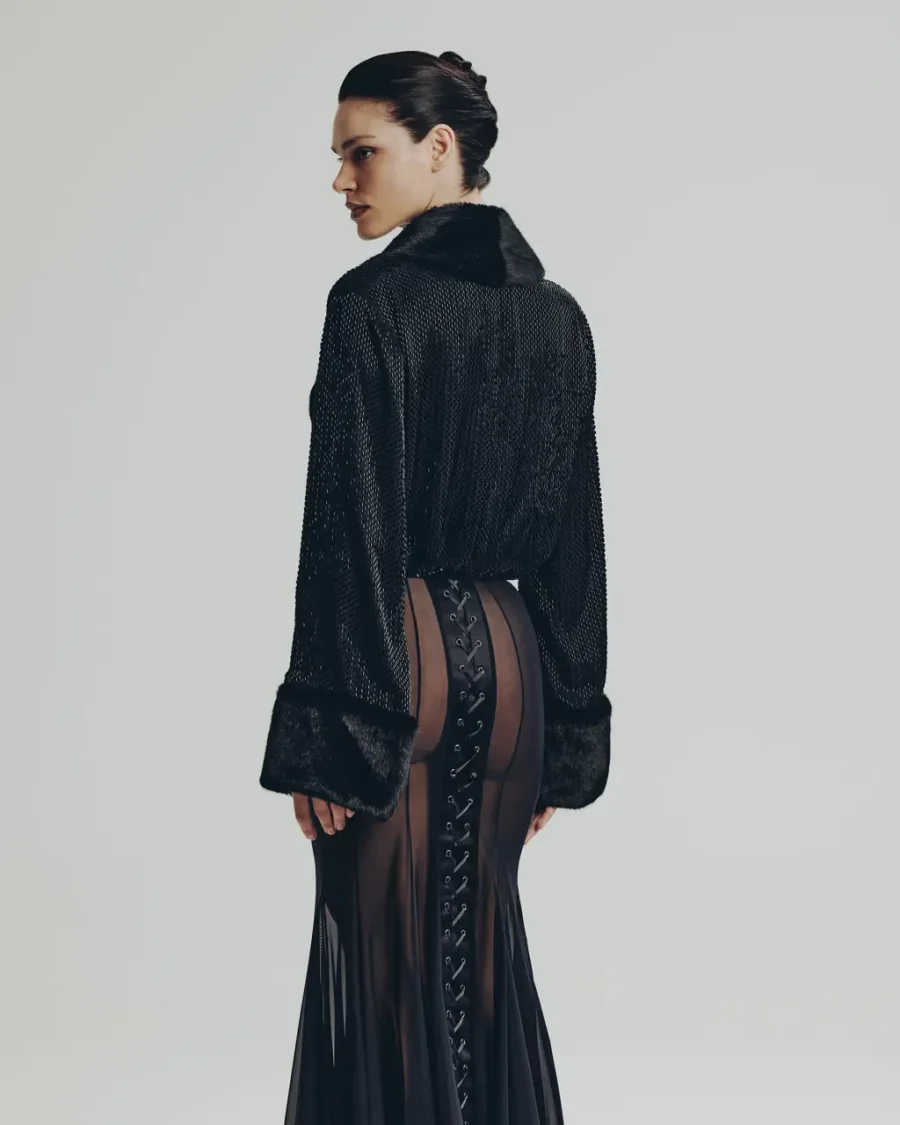 Пиджак с мехом из бисера М, Черный