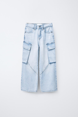 ZARA ДЖИНСЫ-КАРГО, СВЕТЛО-ГОЛУБОЙ