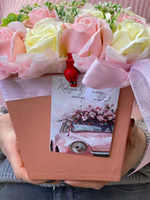 Букет из мыла "РОЗОВЫЙ ФЛАМИНГО" 17 мыльных роз. Подарок на день рождения, день влюбленных, 8 марта