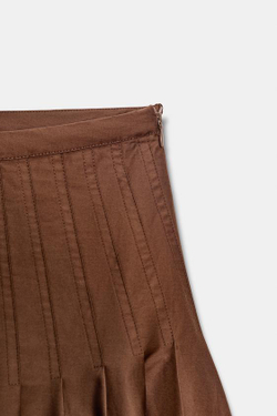 ZARA ЮБКА МИДИ СО СКЛАДКАМИ, ТЕМНО-КОРИЧНЕВЫЙ