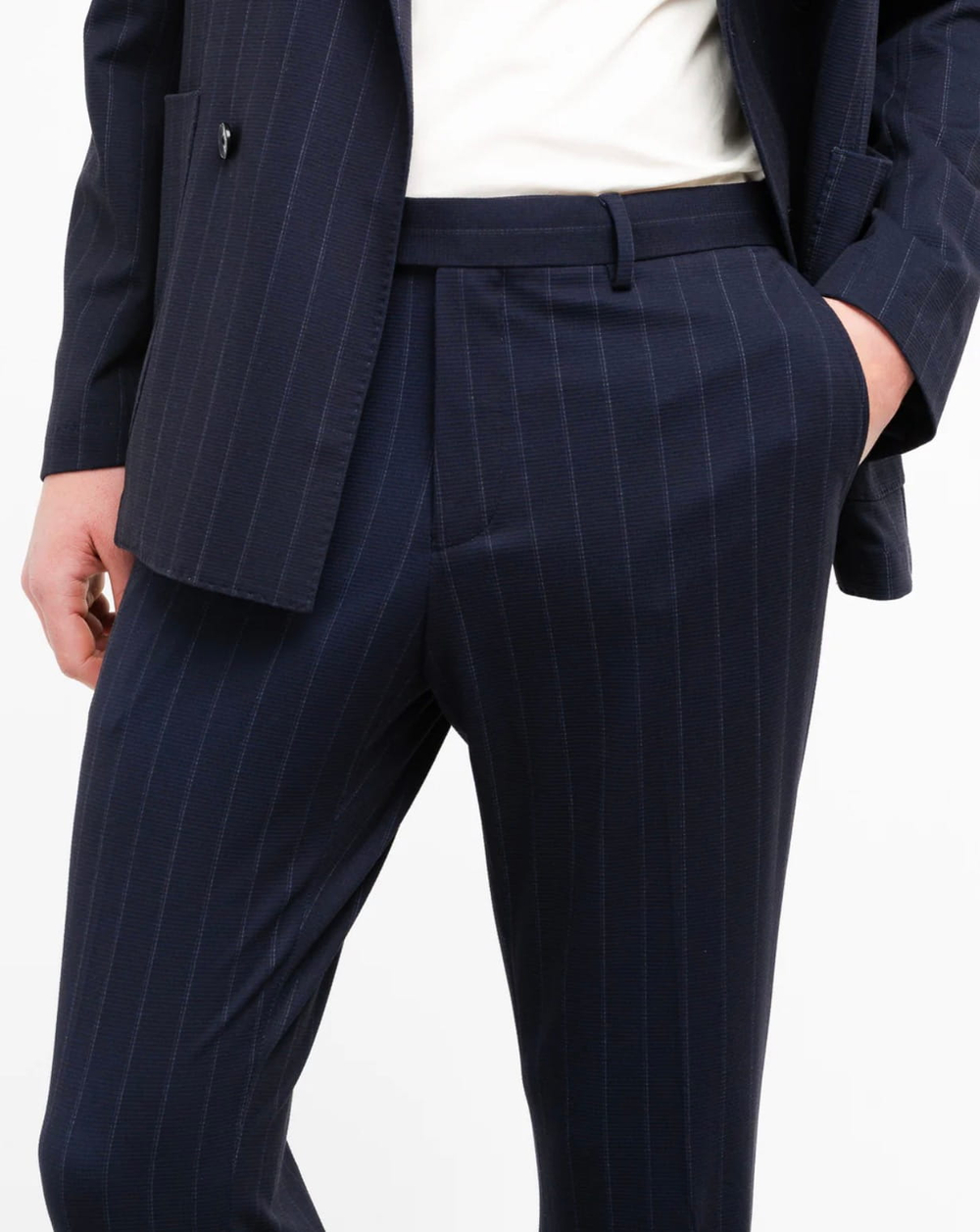 Мужской двубортный костюм (синий) Б75