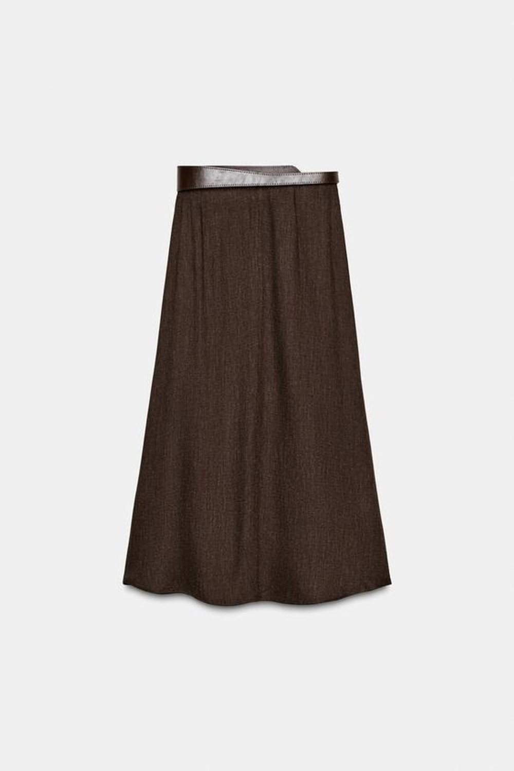 ZARA ЮБКА МИДИ С РЕМНЕМ, КОРИЧНЕВЫЙ