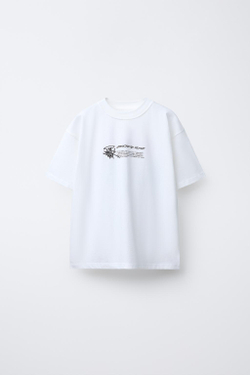 ZARA ФУТБОЛКА С ПРИНТОМ ГРАФФИТИ, БЕЛЫЙ