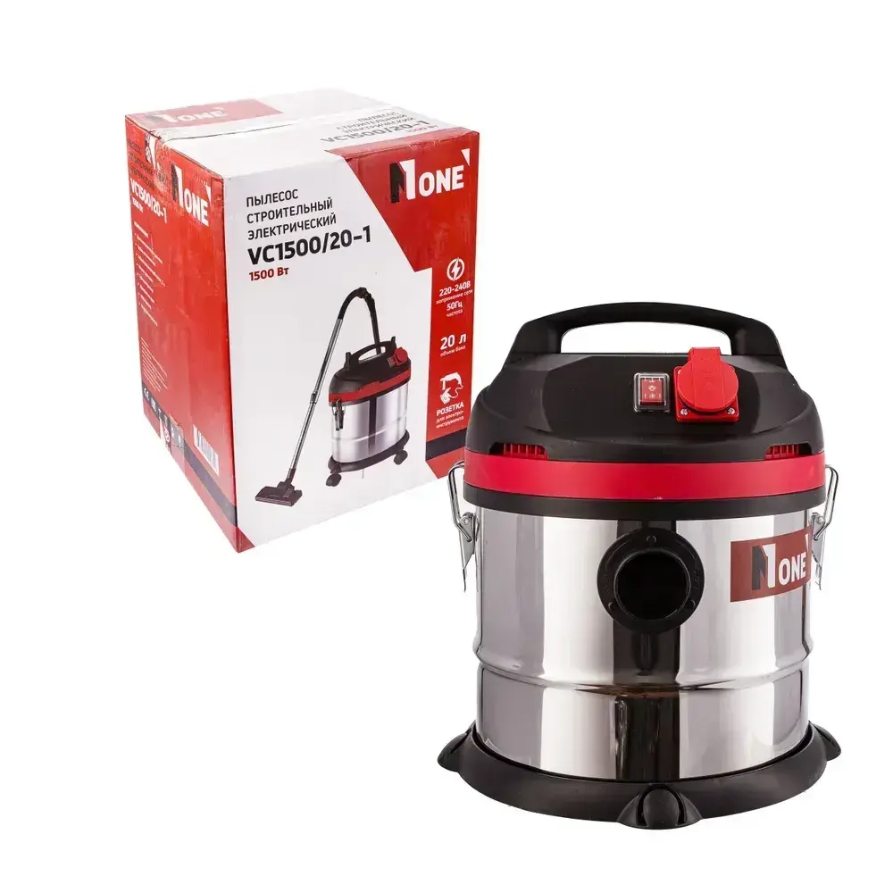 Строительный пылесос NUMBER ONE VC1500/20-1 20л, 1500Вт, 3м шланг, пылесборник.