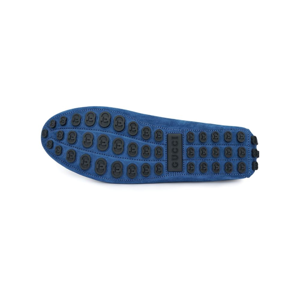 GUCCI Interlocking Suede Gommino Loafers Men"s Blue