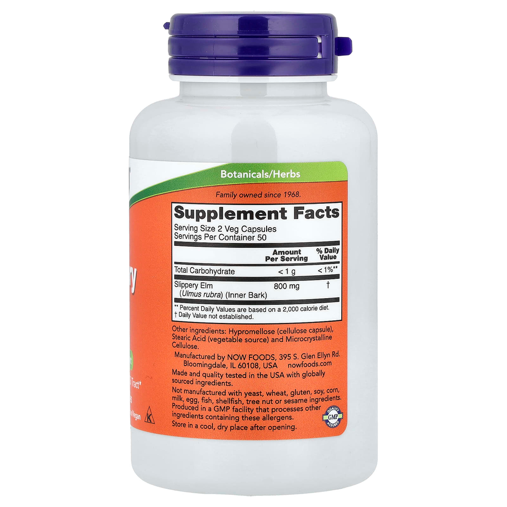 NOW Foods, красный вяз, 400 мг, 100 растительных капсул