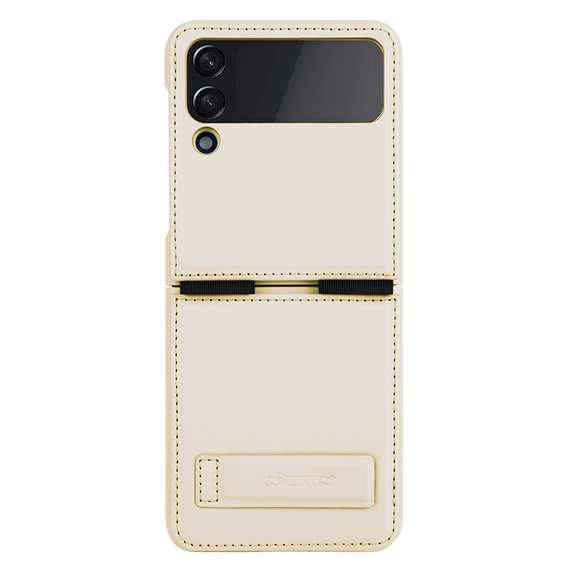 Чехол золотистого цвета (Champagne gold) из искусственной кожи от Nillkin для Samsung Galaxy Z Flip 4 5G, серия Qin Leather