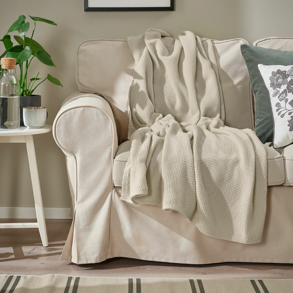 Плед IKEA HUMLEMOTT (ХАМЛЕМОТТ), Бежевый, 130х170 см