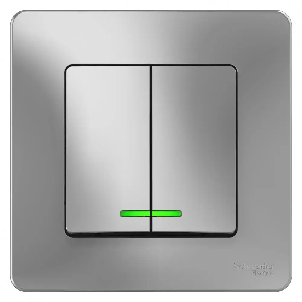 BLANCA С/У 2-клавишный ВЫКЛЮЧАТЕЛЬ (сх.5) с подсветкой, 10А, 250В, АЛЮМИНИЙ