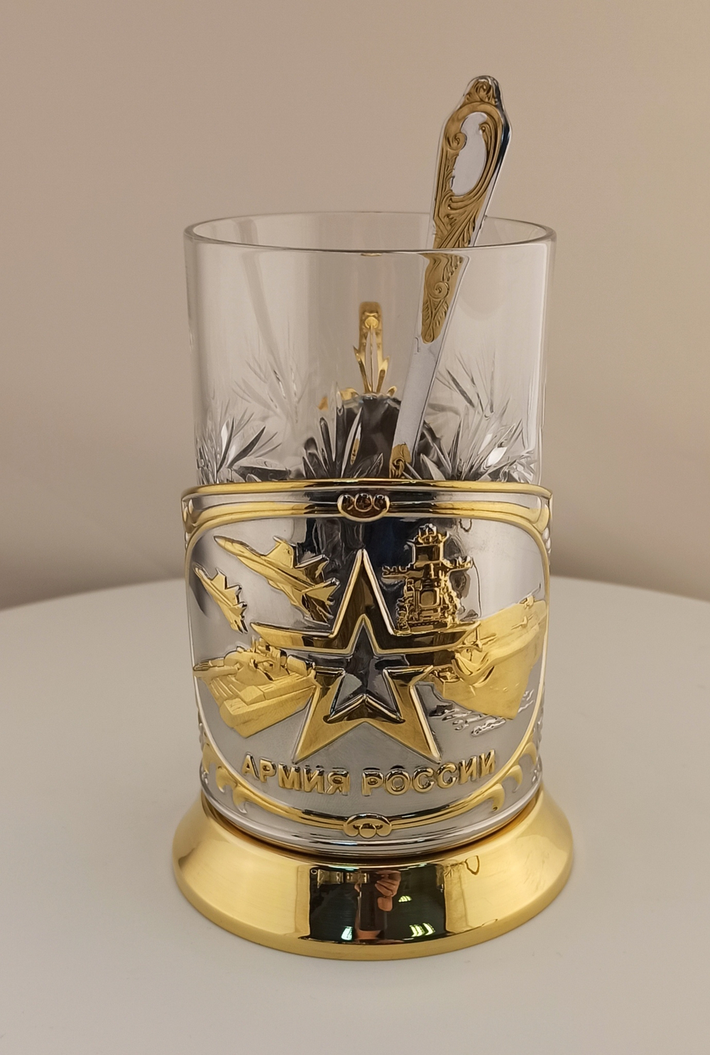 Подстаканник никел. с золочением "Армия" в футляре