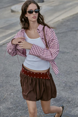 ZARA МИНИ-ЮБКА БАЛЛОН, КОРИЧНЕВЫЙ