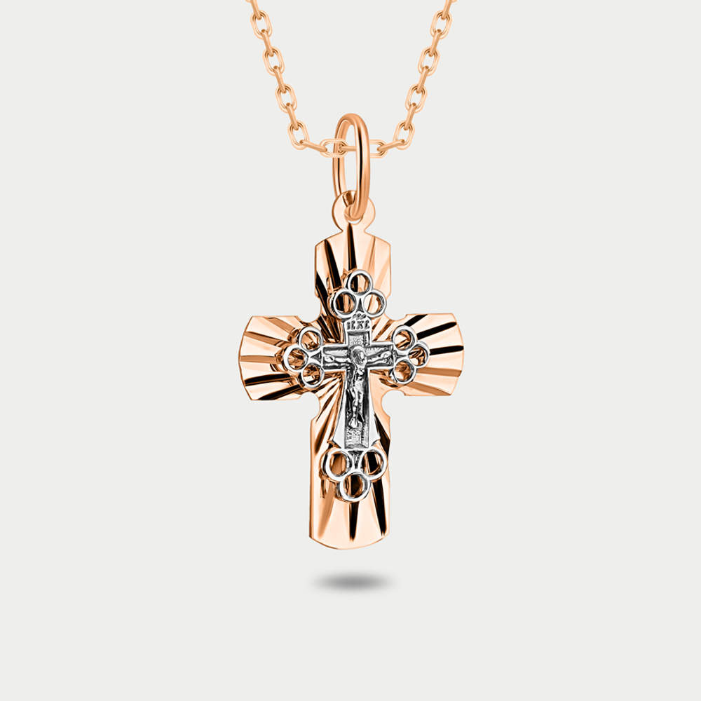 Крест женский православный из розового золота 585 пробы без вставок (арт. ПШ0451)