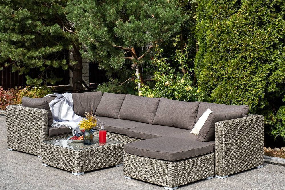 "Лунго" плетеная оттоманка с подушкой (гиацинт), цвет серый