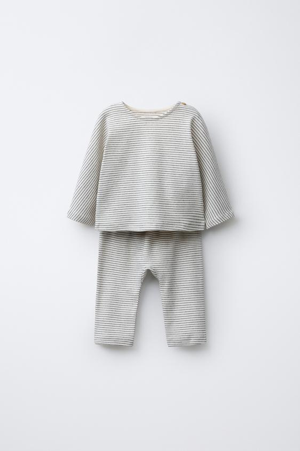 ZARA КОМПЛЕКТ ИЗ ФУТБОЛКИ И БРЮК В ПОЛОСКУ, ЭКРЮ/ЧЕРНЫЙ