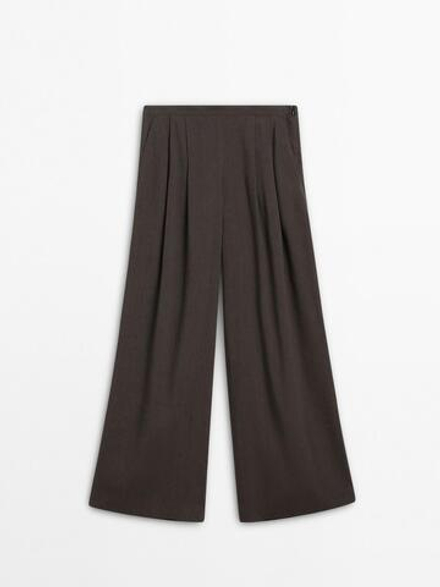Massimo Dutti Брюки из смесового льна со складками, темно-серый