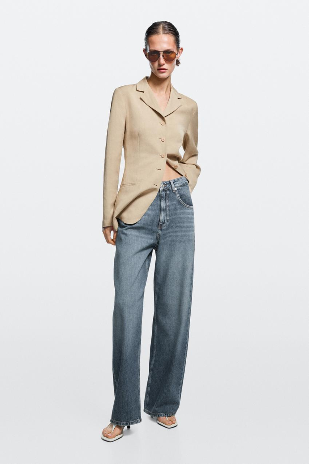 Massimo Dutti Джинсы средней посадки с зауженным кроем, средне-синий