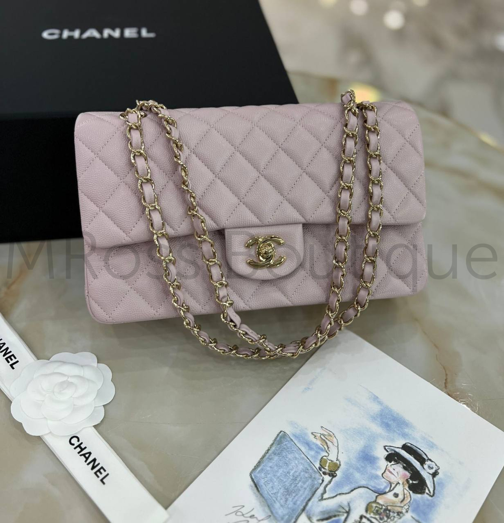 Розовая сумка конверт Chanel премиум класса из зернистой кожи