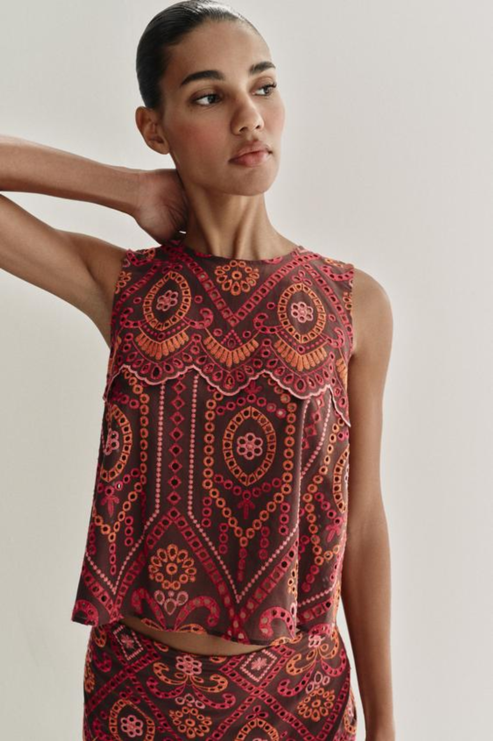 ZARA ЮБКА МИДИ С ПЕРФОРАЦИЕЙ, РАЗНОЦВЕТНЫЙ