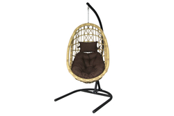 Кресло подвесное Ривьера арт.D24-МТ2025 (стойка+основание.черн.,корзн.бежевая.,подуш.шоколад. 3уп. (В))
