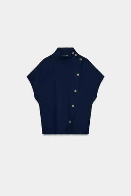 ZARA РУБАШКА С КОНТРАСТНЫМИ ПУГОВИЦАМИ, МОРСКОЙ СИНИЙ