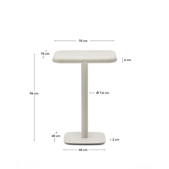 Уличный стол Dina высокий белый из цемента и стали со столешницей 70х70 см